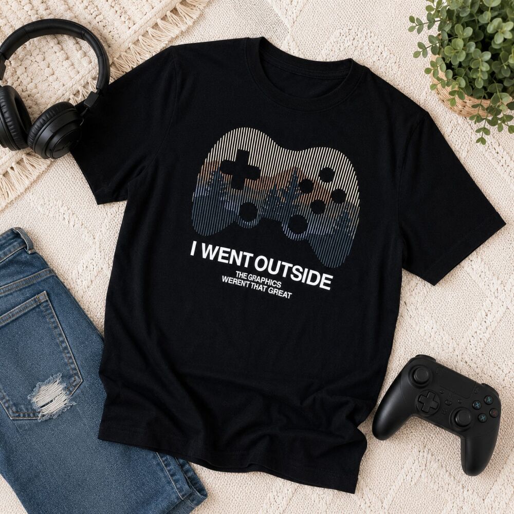 Wonder Nation Black "I went outside" Gamer Shirt Youth XXL introvert gamer style